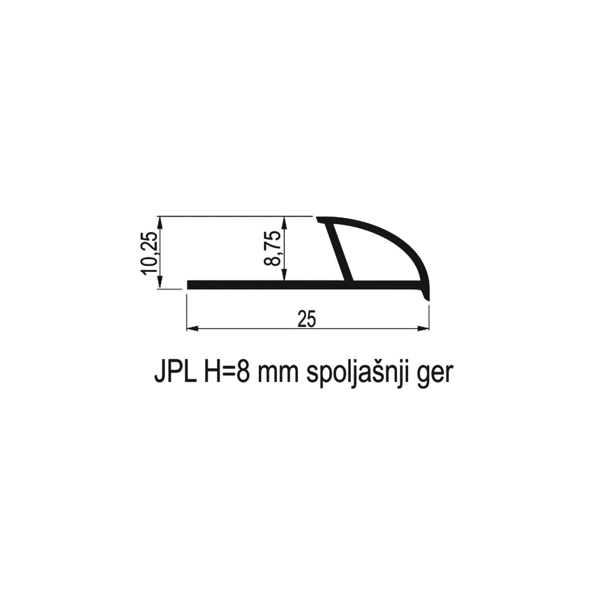 KG PVC JPL H= 8mm14 crna Europrofil